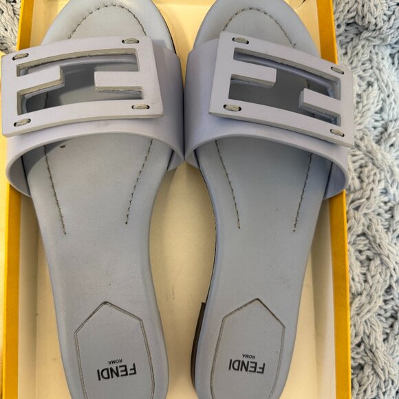 Fendi Baguette Blue Leather Sandals Authentic - Picture 2 of 6